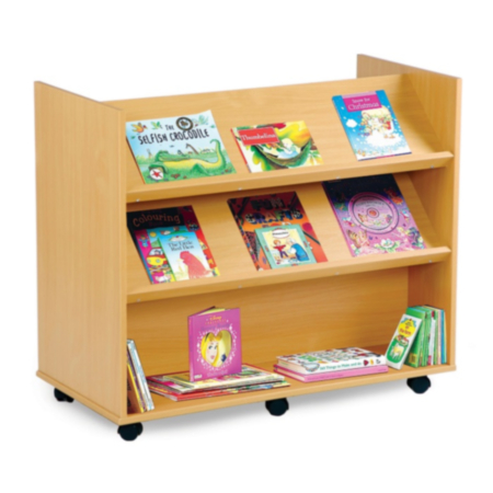 Maple Double Sided Mobile Bookcase with Angled Shelves