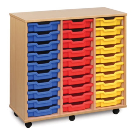 Monarch Triple Bay Classroom Storage Unit - Beech with 30 Single Trays