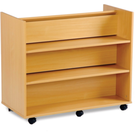 Beech Double Sided Mobile Bookcase with Angled and Horizontal Shelves