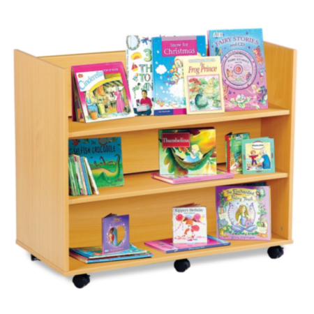 Beech Double Sided Mobile Bookcase with Horizontal Shelves