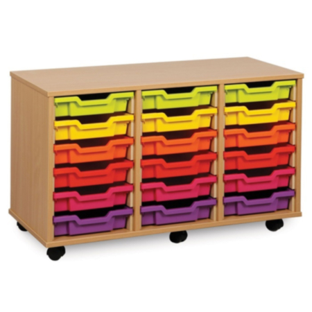 Monarch Mobile Classroom Triple Bay Storage Unit - Maple with 18 Single Trays