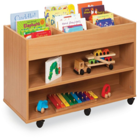 Beech Double Sided 6 Bay Mobile Kinderbox with Fixed Shelf