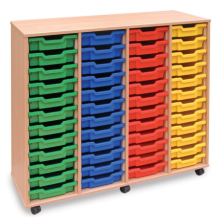 Monarch Quad Bay Classroom Storage Unit - Beech with 48 Single Trays