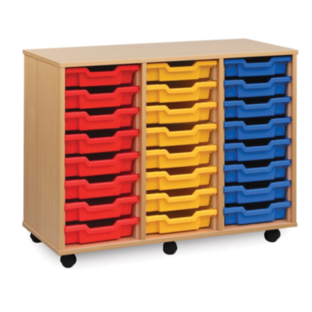 Monarch Mobile Classroom Triple Bay Storage Unit - Maple with 24 Single Trays