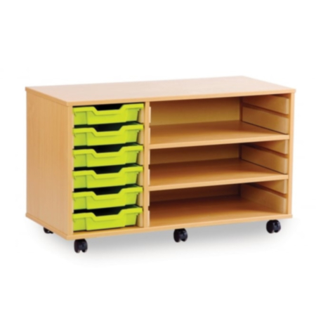 Monarch Classroom Storage Unit - Beech with 2 Shelves and 6 Single Trays