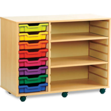 Monarch Classroom Storage Unit - Beech with 2 Shelves and 8 Single Trays