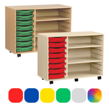 Monarch Classroom Storage Unit - Beech with 2 Shelves and 8 Single Trays