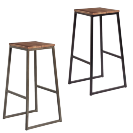 Style Industrial Inspired Cafe Bistro High Stool with Rustic Wooden Seat 