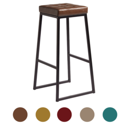 Style Industrial Inspired Cafe Bistro High Stool with Vintage Upholstered Seat