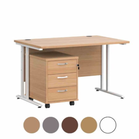  Maestro 25 Straight Office Desk with Cantilever Frame and 2-3 Drawer Pedestal