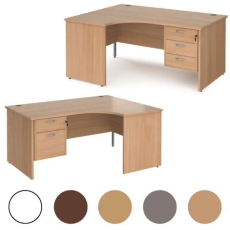 Maestro 25 Ergonomic Left/Right Hand Office Desk with 2/3 Drawer Pedestal