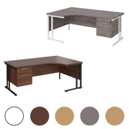 Maestro 25 Left/Right Hand Ergonomic Office Desk with 2/3 Drawer Pedestal