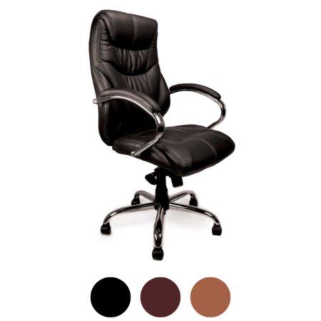 Sandown High Back Leather Executive Office Armchair With Chrome Base