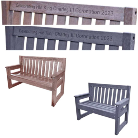 Recycled Plastic King Charles III Coronation Engraved Dale Bench