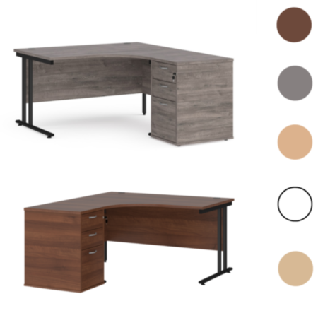 Maestro 25 Left/Right Hand Ergonomic Office Desk with Cantilever Frame and Desk-High Pedestal