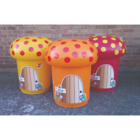 School Playground Mushroom Litter Bin with Door Graphics