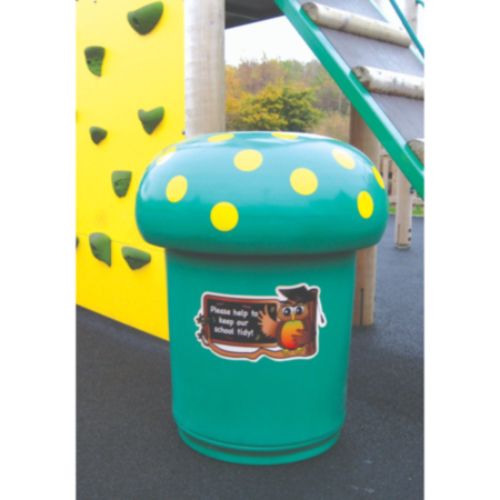 Playground Mushroom Themed Litter Bins with Owl Graphics