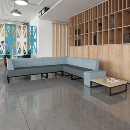 Nera Modular Soft Seating Double Bench No Back with Black Frame - Elapse Grey