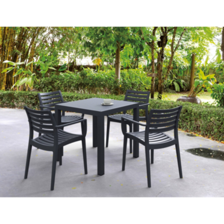 Artemis Commercial Outdoor Black Arm Chair and Square Table Dining Set 
