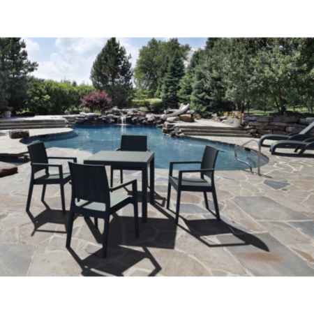 Ibiza Outdoor Dark Grey Arm Chair and Square Table Dining Set