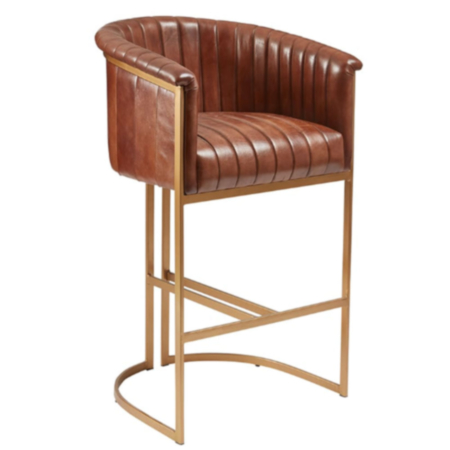 Nolan Restaurant Bistro Bar Stool Genuine Pecan Brown Leather