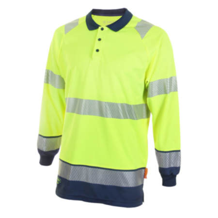 Beeswift Two Tone High-Visibility Long Sleeve Polo Shirt Saturn Yellow/Navy Blue Large HVTT015SYNL