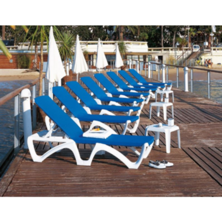 Odyssee Plastic Commercial Sun Lounger-Blue and White