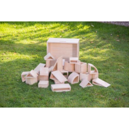 Early Years Outdoor Natural Hollow Toy Building Blocks with Storage Tray