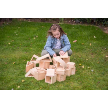 Early Years Outdoor Natural Hollow Toy Building Blocks with Storage Tray