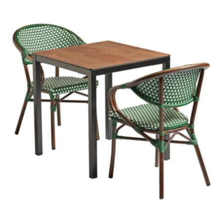 Panda Weaved Arm Chairs and Vintage Square Table Dining Set