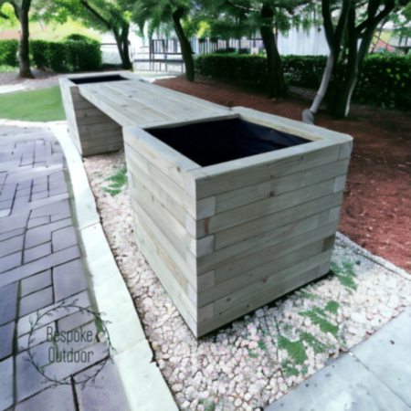 Handmade Outdoor Wooden Somerset Bench with Planters - Natural