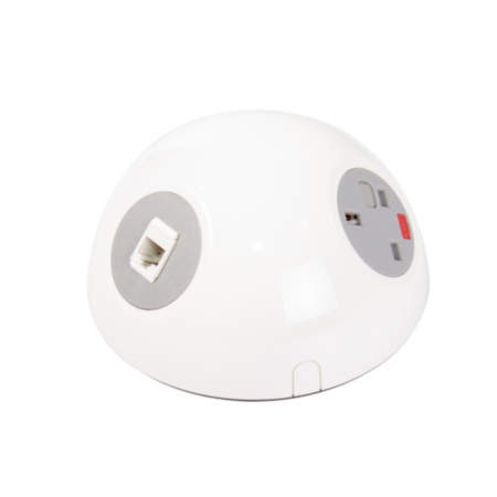 Pluto Domed On-Surface Power Module with 1 x UK Socket, 1 x TUF USB Charger, 2 x RJ45 Sockets - White
