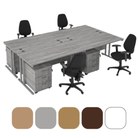 Special Buy – 4 Person Poseidon Office Furniture Bundle - Desk, Wooden Pedestals and Chairs