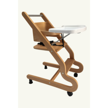 Prestige Wooden Commercial Mobile High Feeding Chair with Plastic Tray