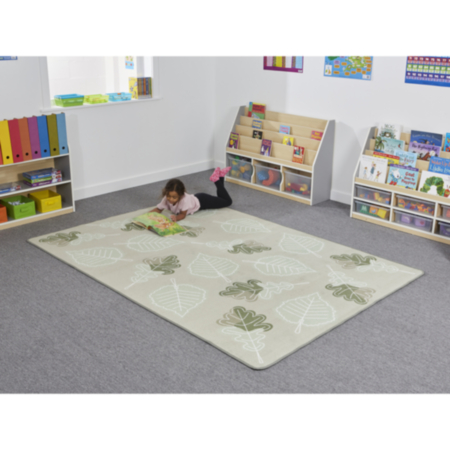 Green Abstract Leaf Calming Classroom Rug 