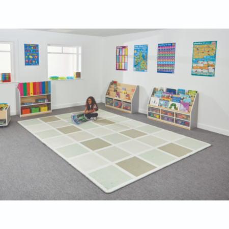 Neutral Green Square Print Classroom Rug