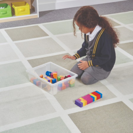 Neutral Green Square Print Classroom Rug