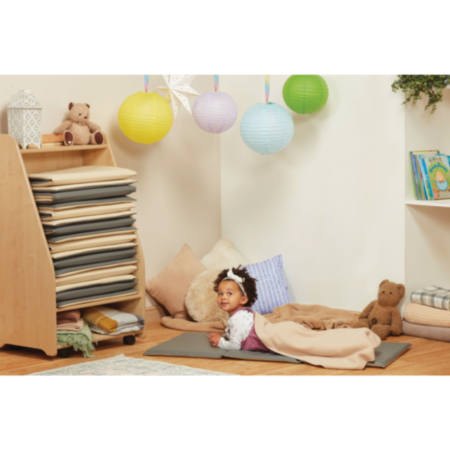 Millhouse Mobile Sleep Mat Storage Unit with Grey &amp; Cream Folding Sleep Mats (Pack of 10)