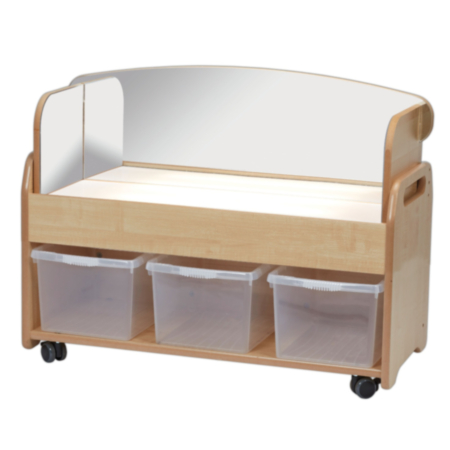 Millhouse Low Level Mobile Light Box Trolley with Mirror Surround and Clear Storage Tubs