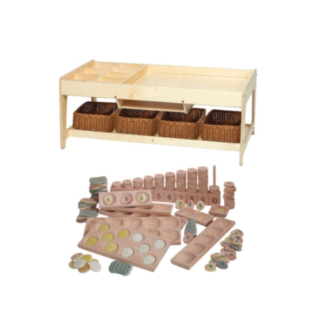 Millhouse Investigative Play &amp; Storage Table with 4 Baskets plus PT1145 Indoor Maths Counting Kit