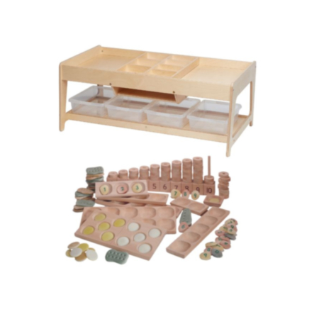 Millhouse Investigative Play &amp; Storage Table with 4 Clear Tubs plus PT1145 Indoor Maths Counting Kit