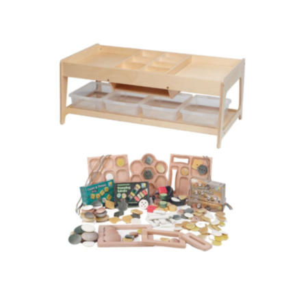 Millhouse Investigative Play &amp; Storage Table with 4 Clear Tubs plus PT1146 Loose Counting &amp; Sorting Parts Kit