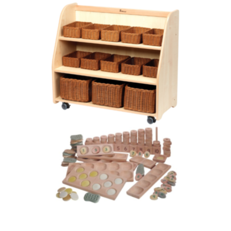 Millhouse Mobile Tiered Shelf Unit with Mirror Back With Baskets plus PT1146 Loose Counting &amp; Sorting Parts Kit