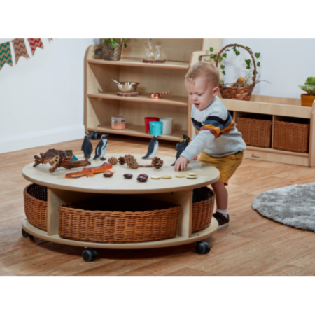 Millhouse Early Years Indoor Maple Mobile Single Tier Circular Unit with 4 Baskets