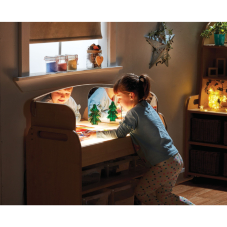 Millhouse Early Years Indoor Maple Light Box Trolley with Mirror Surround