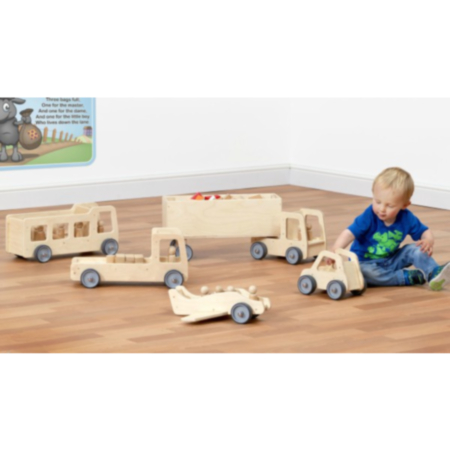 Millhouse Giant Wooden Nursery Play Vehicles - Lorry with Box Trailer