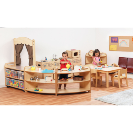 Millhouse Indoor Classroom Wooden Home Zone Role Play Area with Curtains 