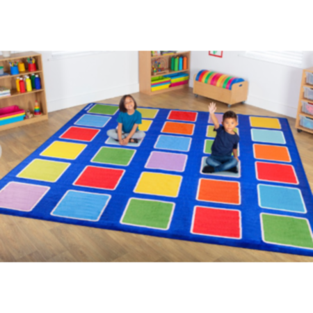 Rainbow Squares Large Placement Classroom Carpet