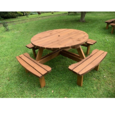 Round Wooden 8 Seater Pub Picnic Bench 