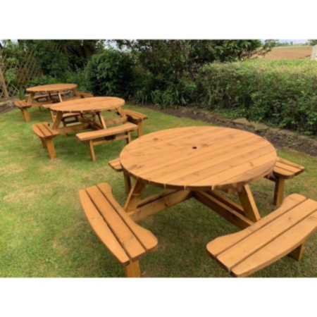 Round Wooden 8 Seater Pub Picnic Bench 
